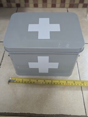Source Unknown Gray Metal First Aid Storage Box with White Cross